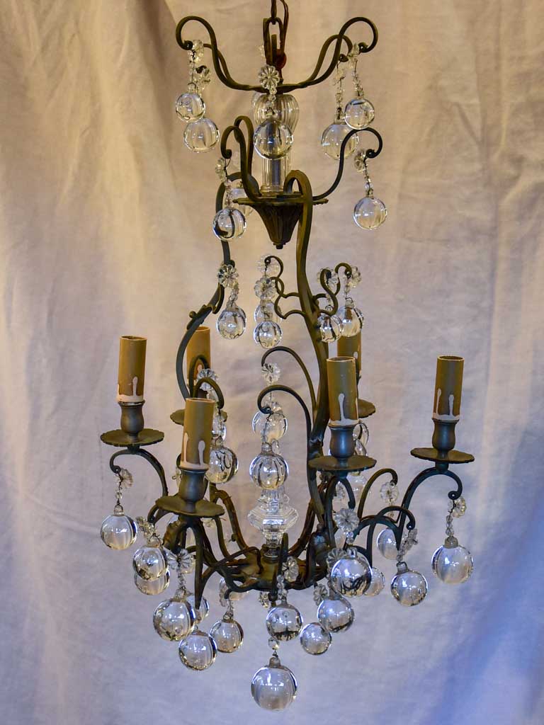 19th Century French chandelier with round pendants 26"