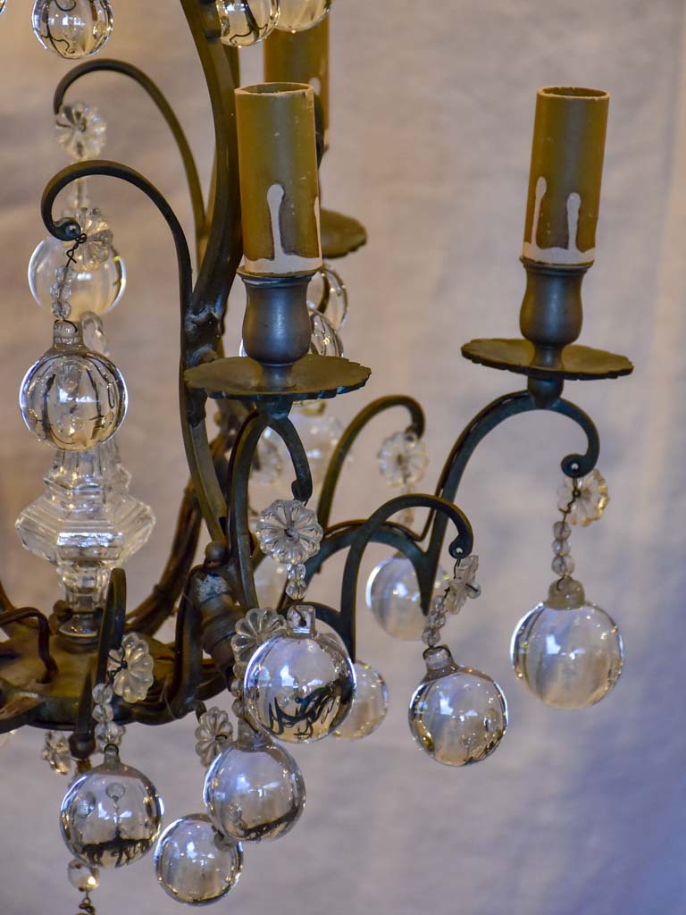 19th Century French chandelier with round pendants 26"