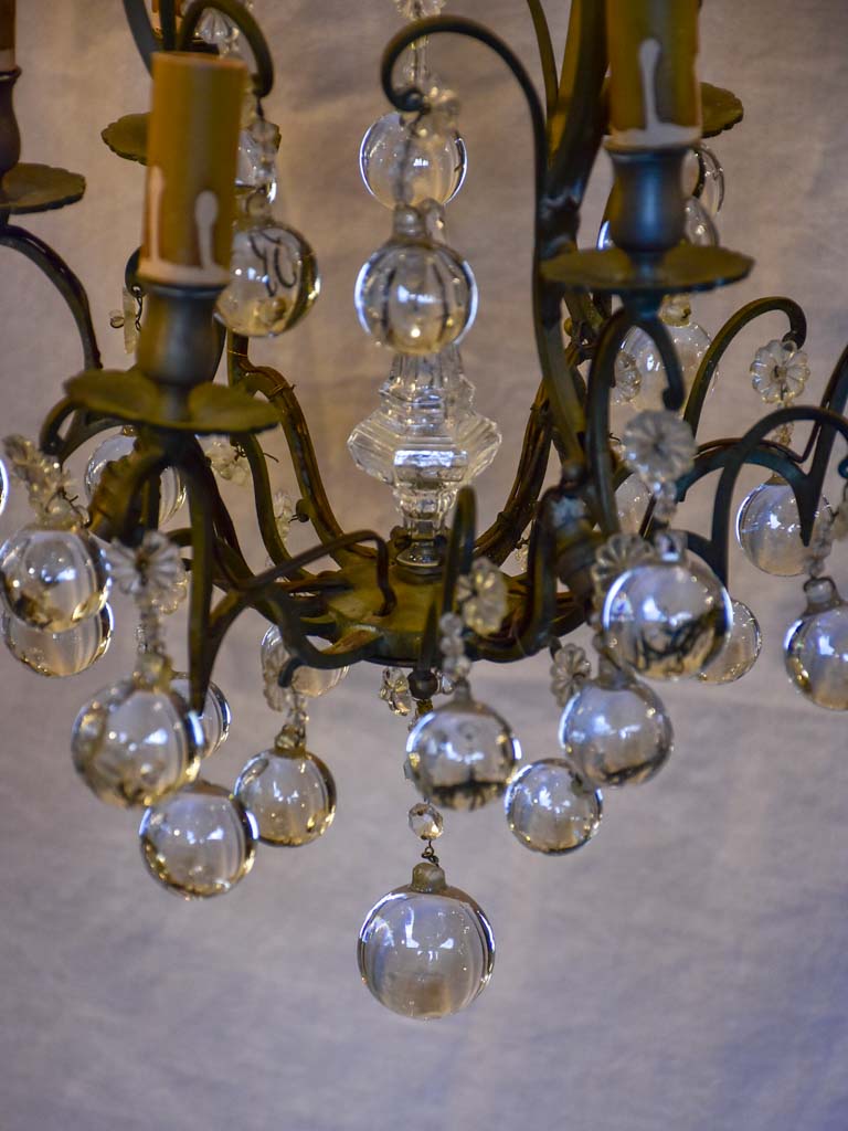 19th Century French chandelier with round pendants 26"