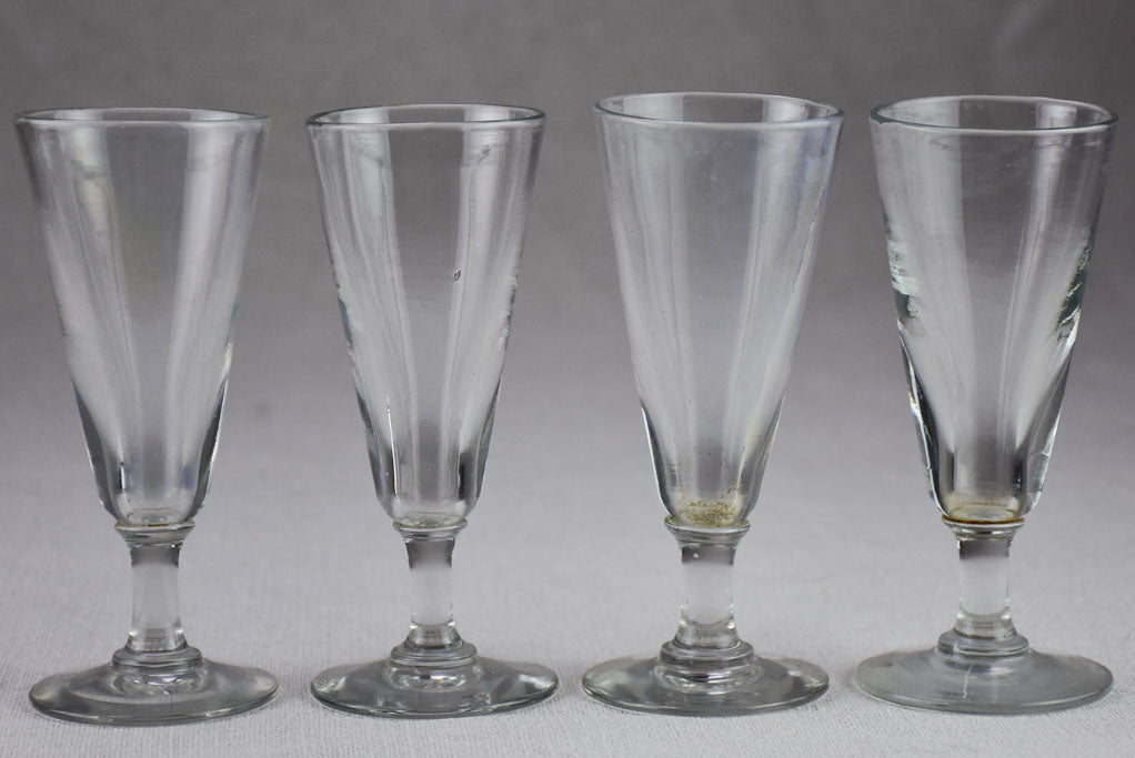 Rare set of 12 blown glass champagne flutes from the early 20th century