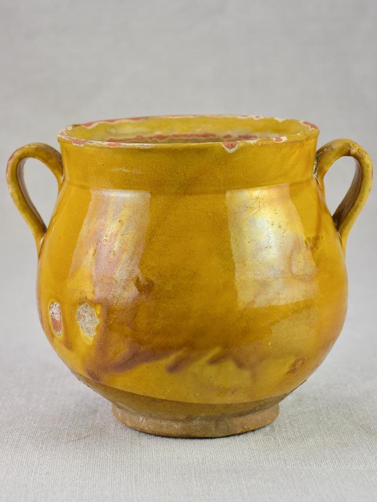 Antique French honey pot with yellow / orange glaze 6"