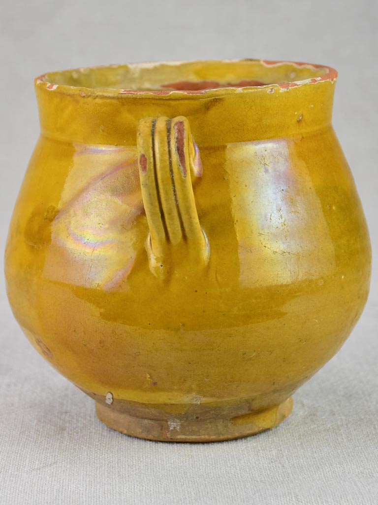 Antique French honey pot with yellow / orange glaze 6"