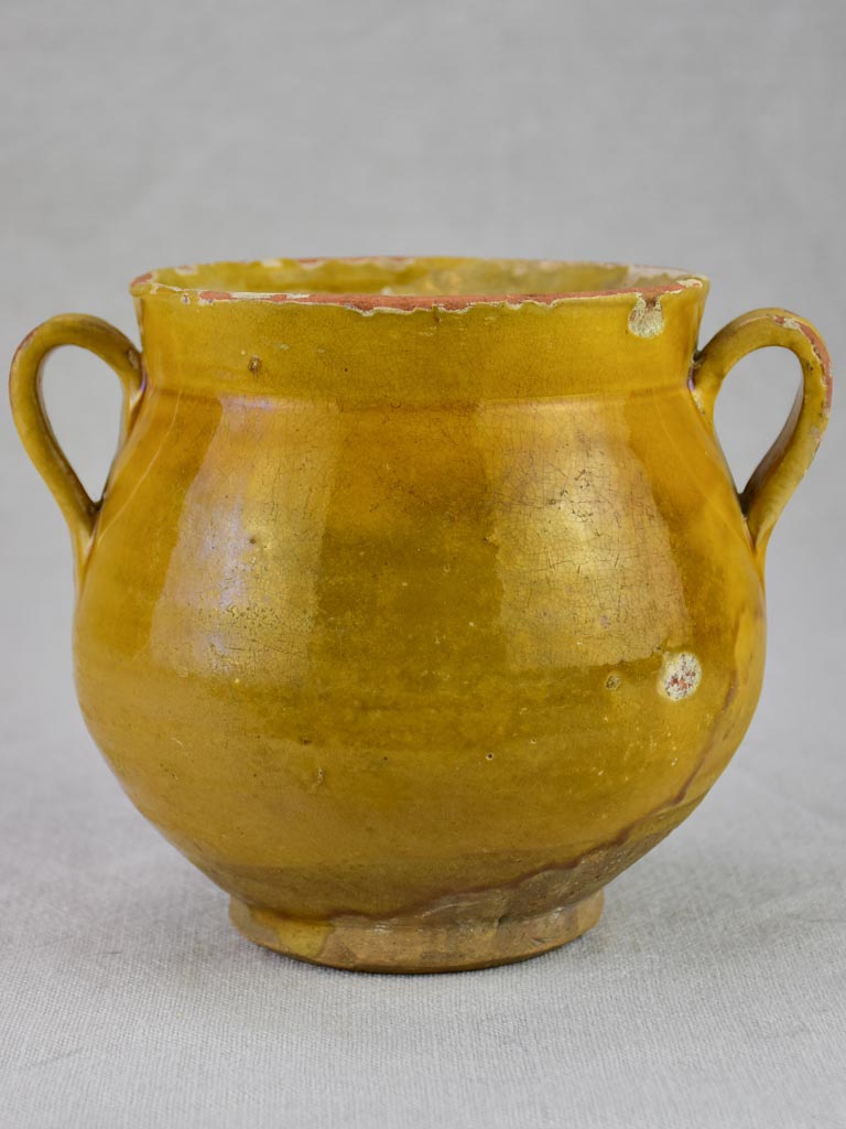 Antique French honey pot with yellow / orange glaze 6"