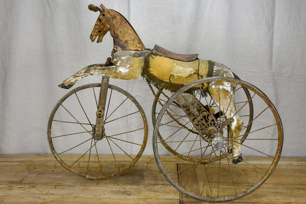 Rustic 19th Century French toy horse tricycle