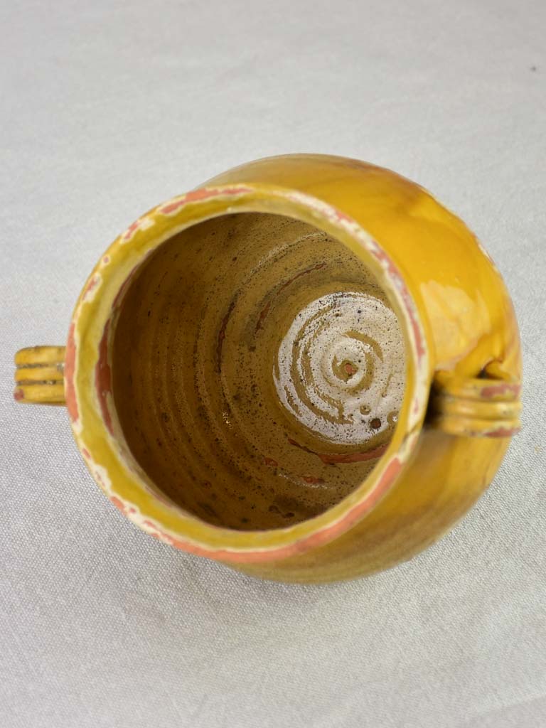 Antique French honey pot with yellow / orange glaze 6"