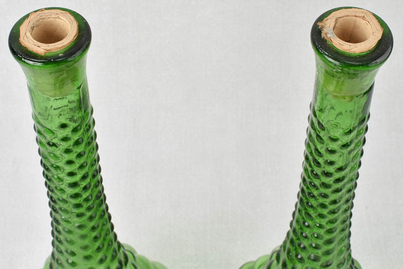 Pair of tall green glass carafes - Italian 20½"