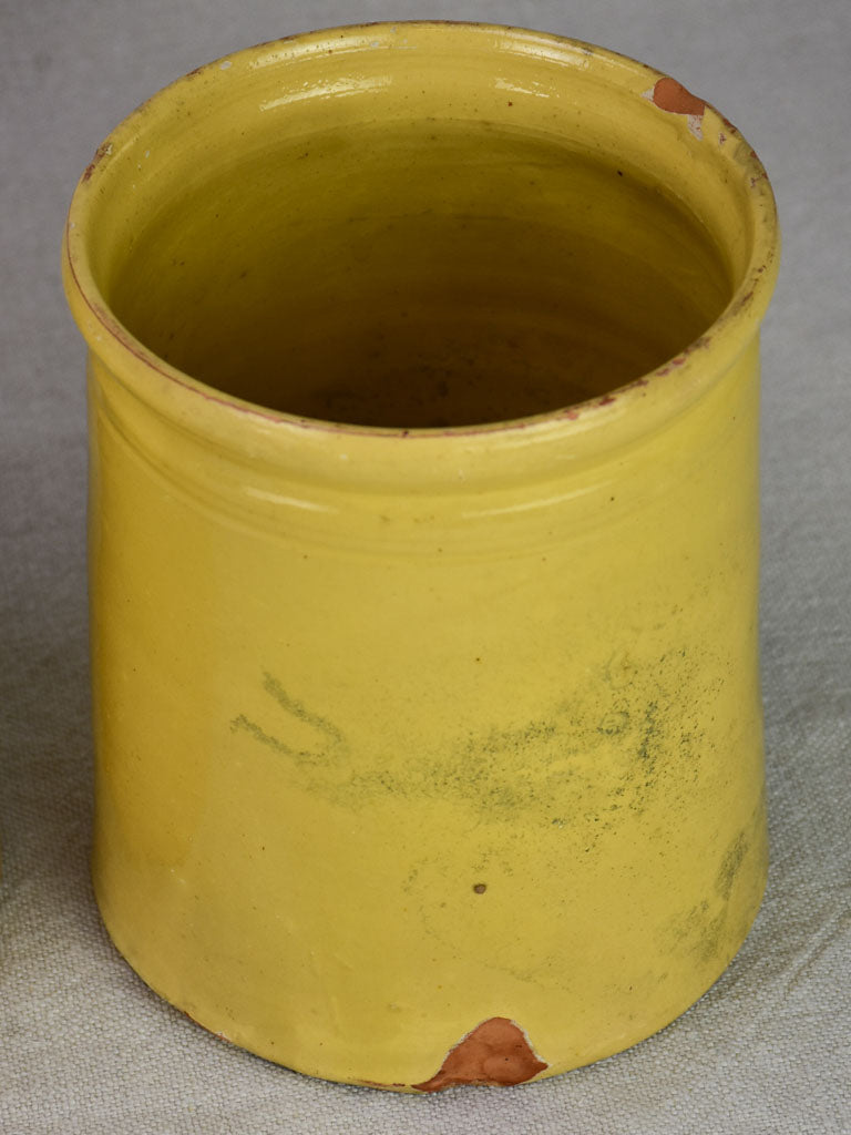 Collection of 7 antique French yellow ware preserving pots