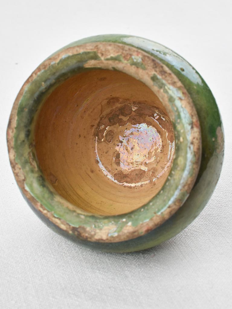 Small confit pot with dark green glaze 5"