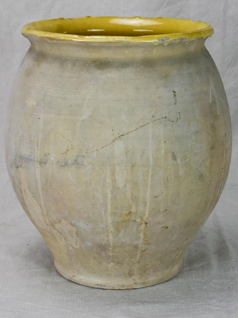 Antique French confit pot with yellow glaze from Castelnaudary 13½"