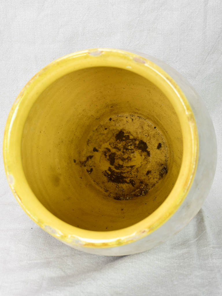 Antique French confit pot with yellow glaze from Castelnaudary 13½"