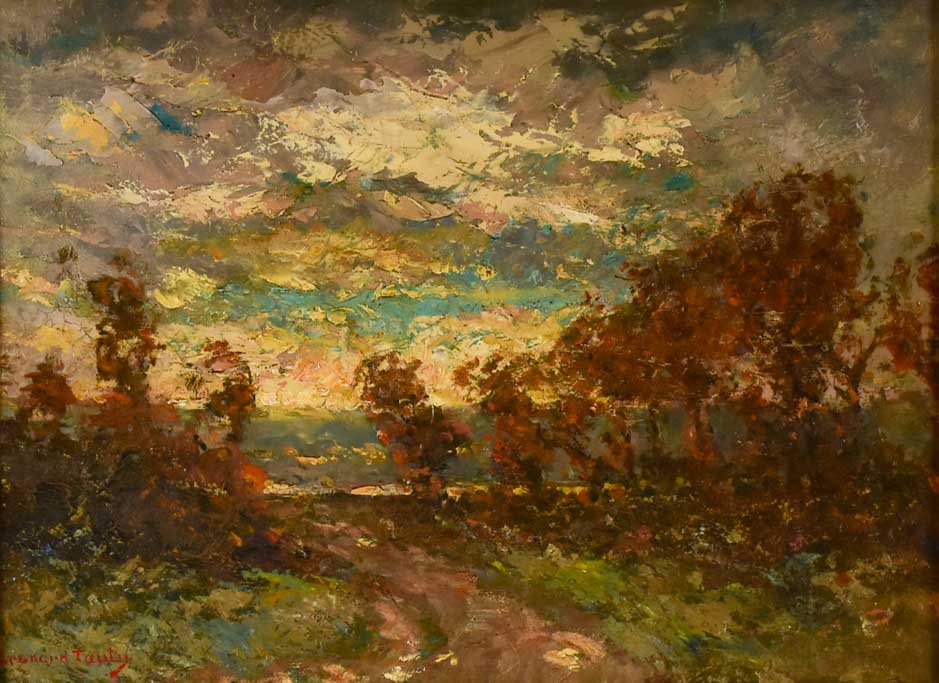 Late 19th century Bernard Tauty landscape in stunning gilt frame - oil on card 24" x 28¾"