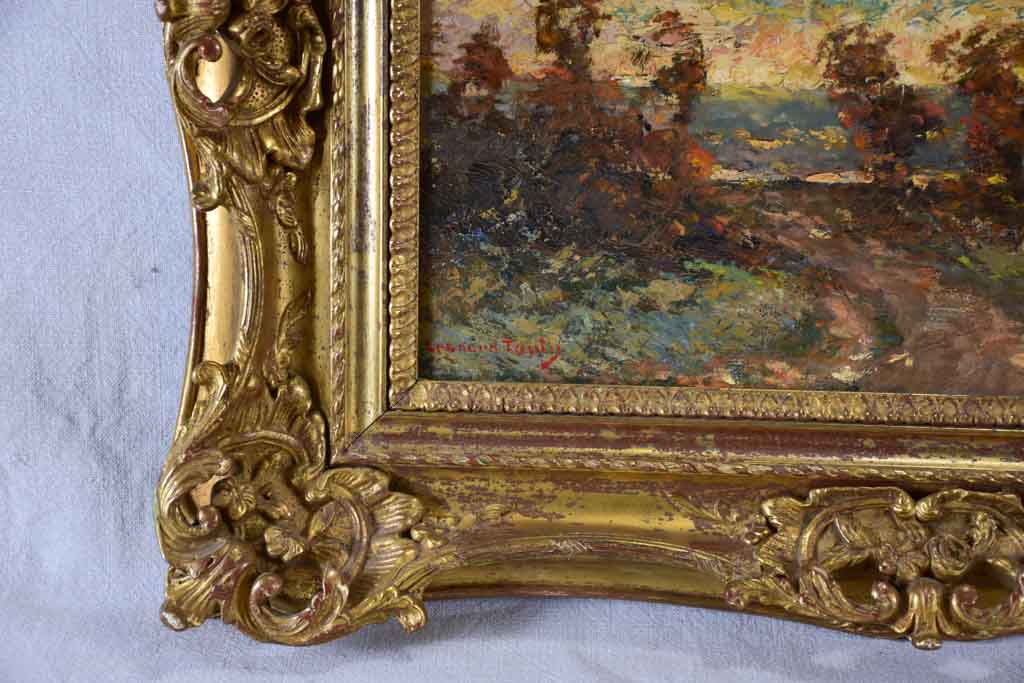 Late 19th century Bernard Tauty landscape in stunning gilt frame - oil on card 24" x 28¾"