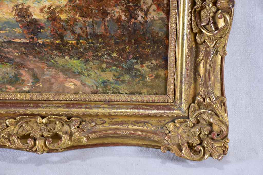 Late 19th century Bernard Tauty landscape in stunning gilt frame - oil on card 24" x 28¾"