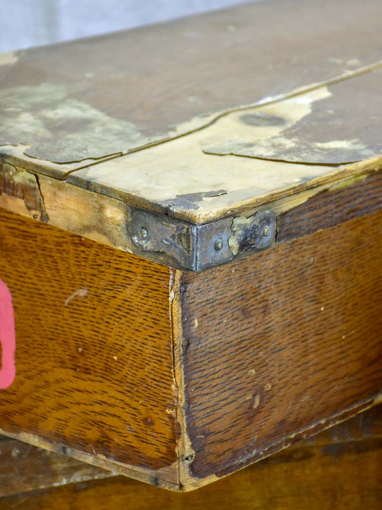 Collection of six large antique wooden boxes from a fabric boutique