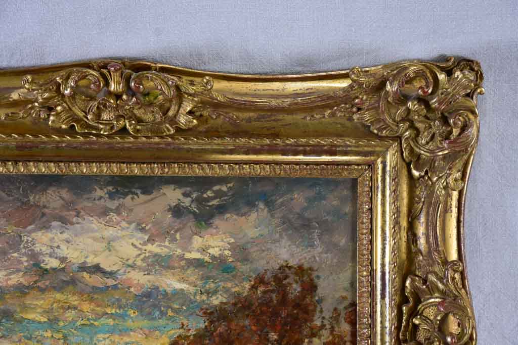 Late 19th century Bernard Tauty landscape in stunning gilt frame - oil on card 24" x 28¾"