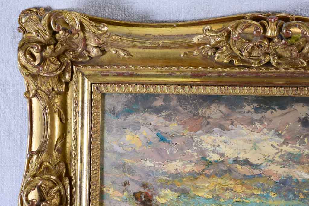 Late 19th century Bernard Tauty landscape in stunning gilt frame - oil on card 24" x 28¾"