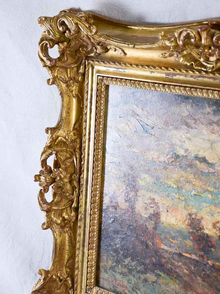 Late 19th century Bernard Tauty landscape in stunning gilt frame - oil on card 24" x 28¾"