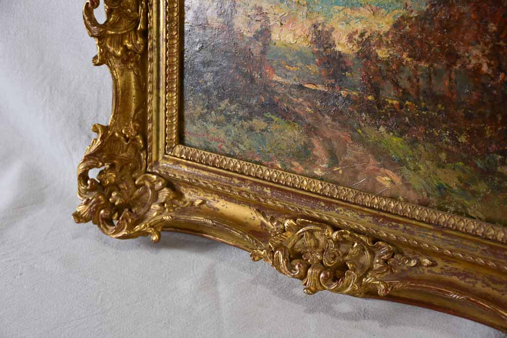 Late 19th century Bernard Tauty landscape in stunning gilt frame - oil on card 24" x 28¾"