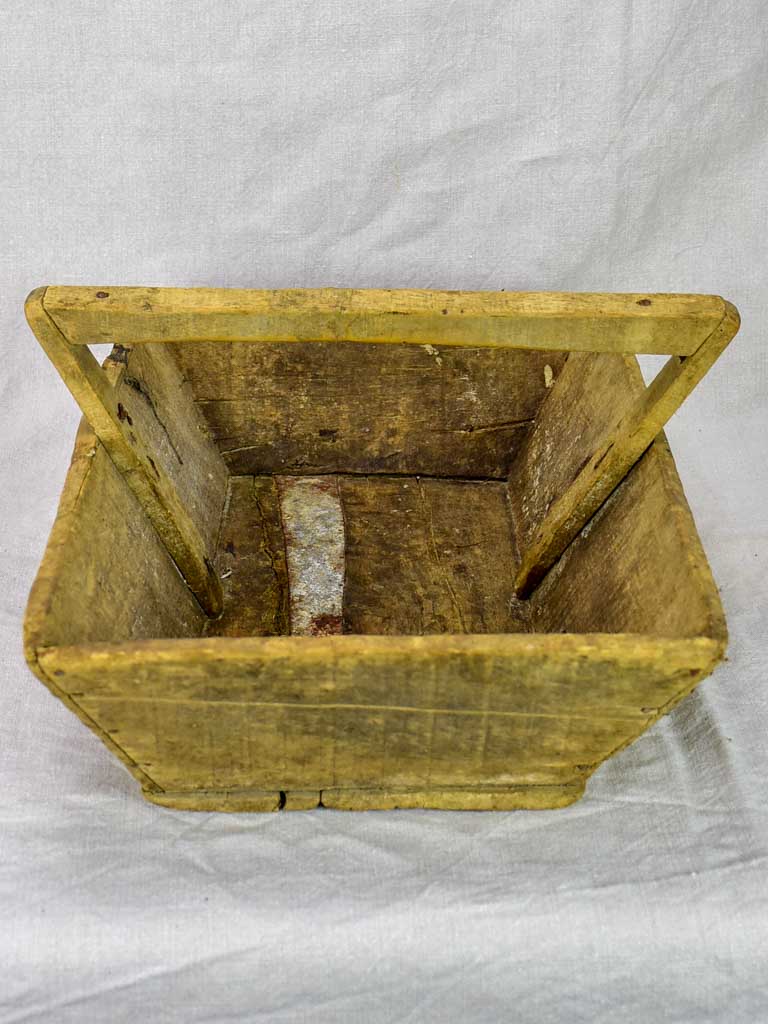 Rustic antique French harvest basket with square handle 15¾" x 20"