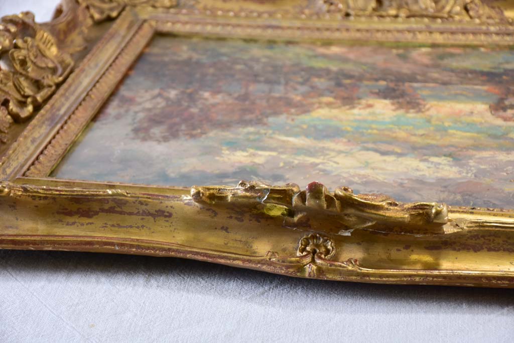 Late 19th century Bernard Tauty landscape in stunning gilt frame - oil on card 24" x 28¾"