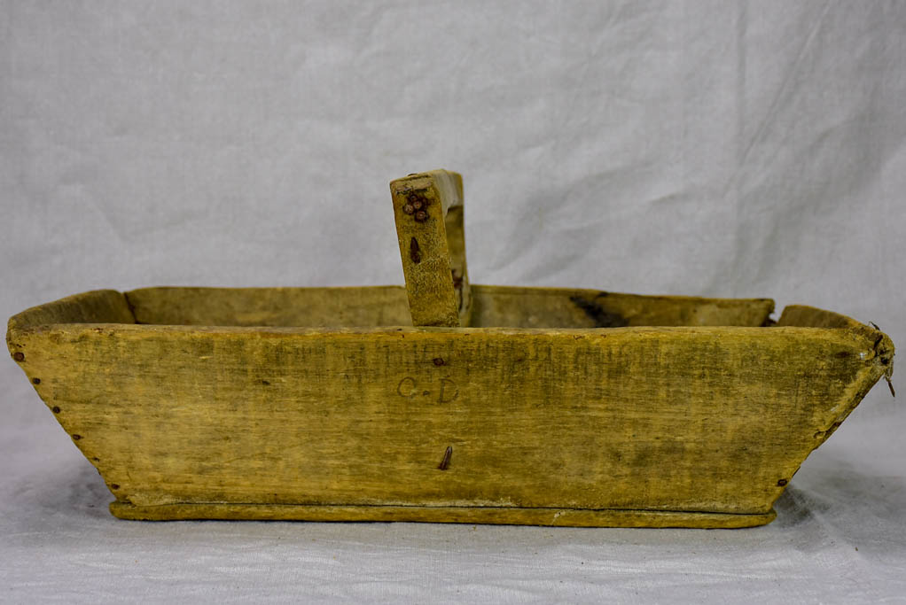 Rustic antique French harvest basket with square handle 15¾" x 20"