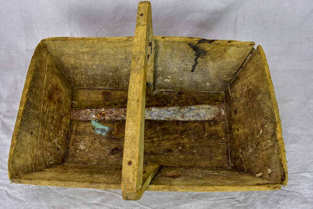 Rustic antique French harvest basket with square handle 15¾" x 20"