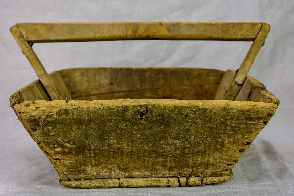 Rustic antique French harvest basket with square handle 15¾" x 20"