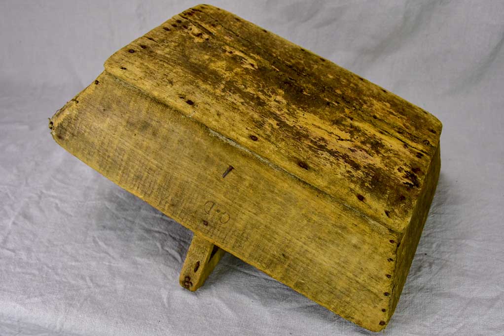 Rustic antique French harvest basket with square handle 15¾" x 20"