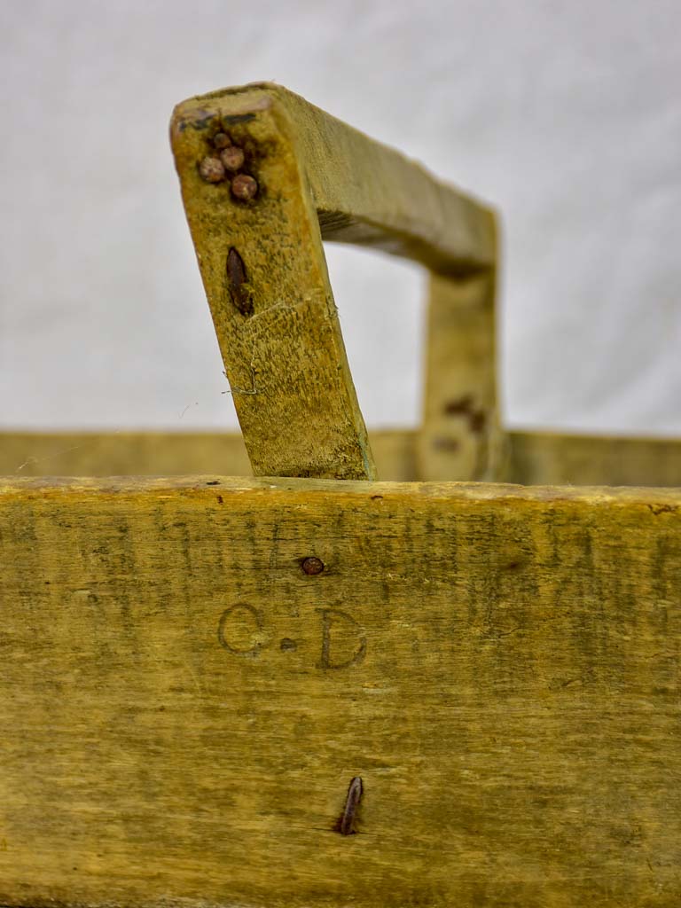 Rustic antique French harvest basket with square handle 15¾" x 20"