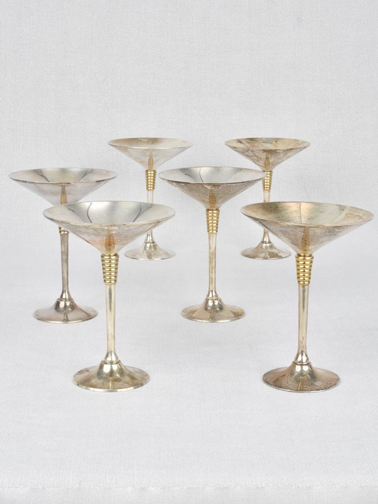 Martini/Champagne coups, silver plate, vintage (6)