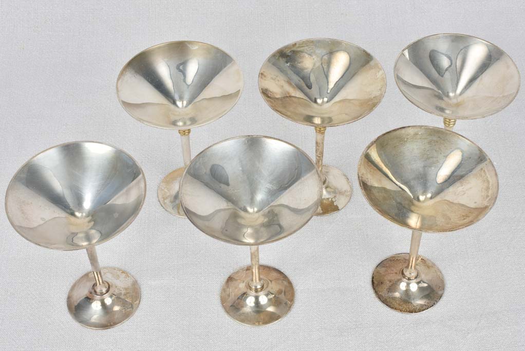 Martini/Champagne coups, silver plate, vintage (6)