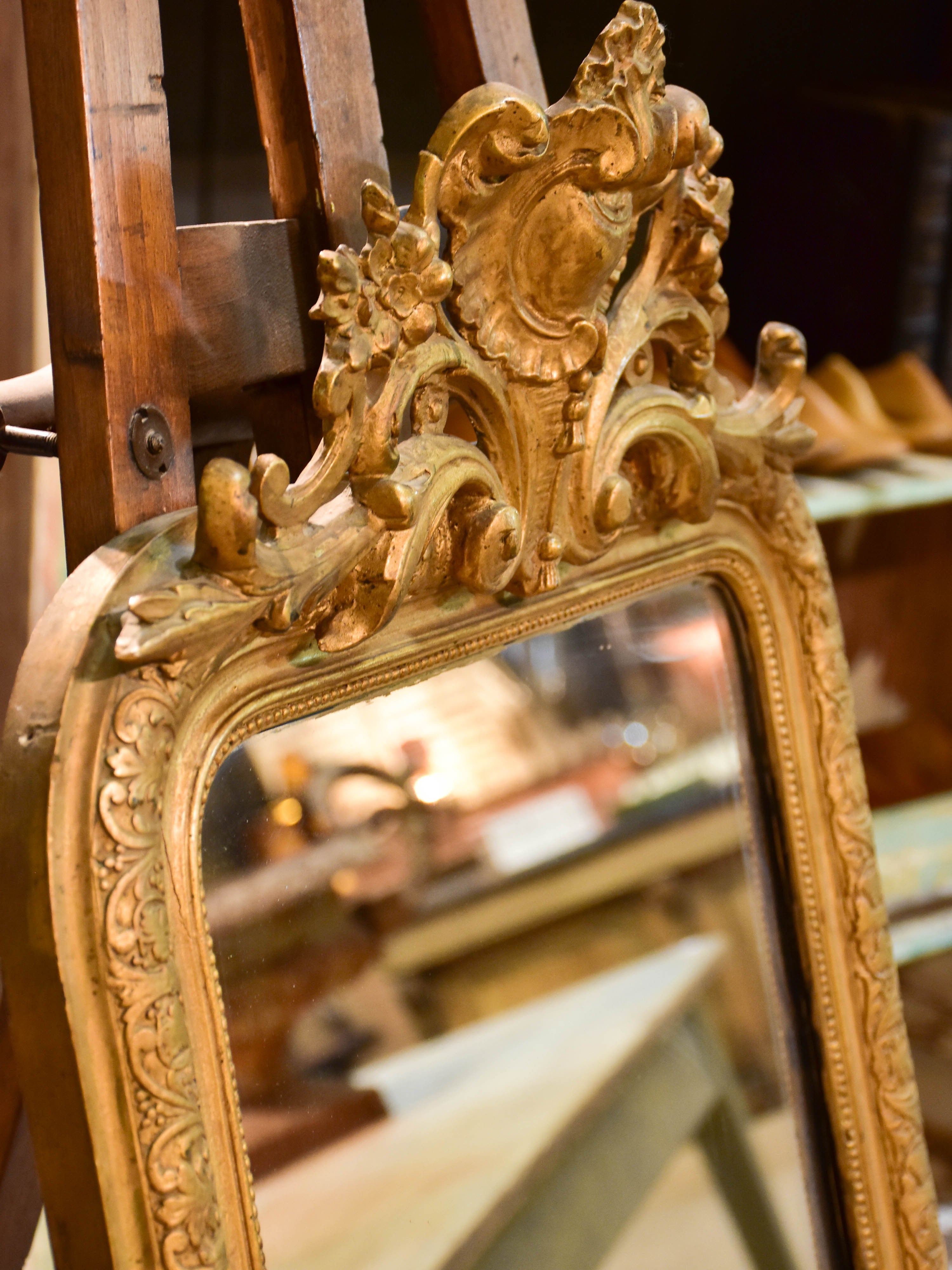 Late 19th century Napoleon III mirror with pediment