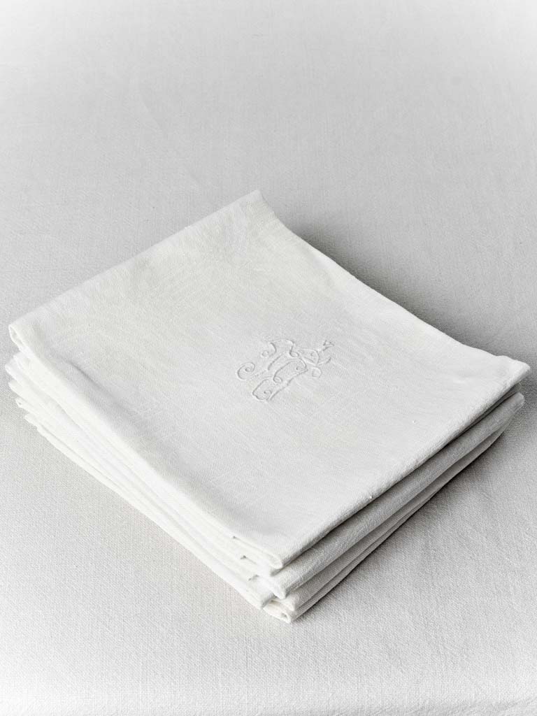 Set of 6 vintage Damask linen serviettes with BL monogram 26¾" x 33½"