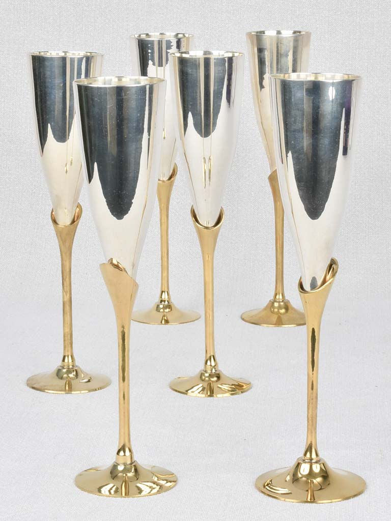 Champagne flutes, silver-plate (6 w/original box)