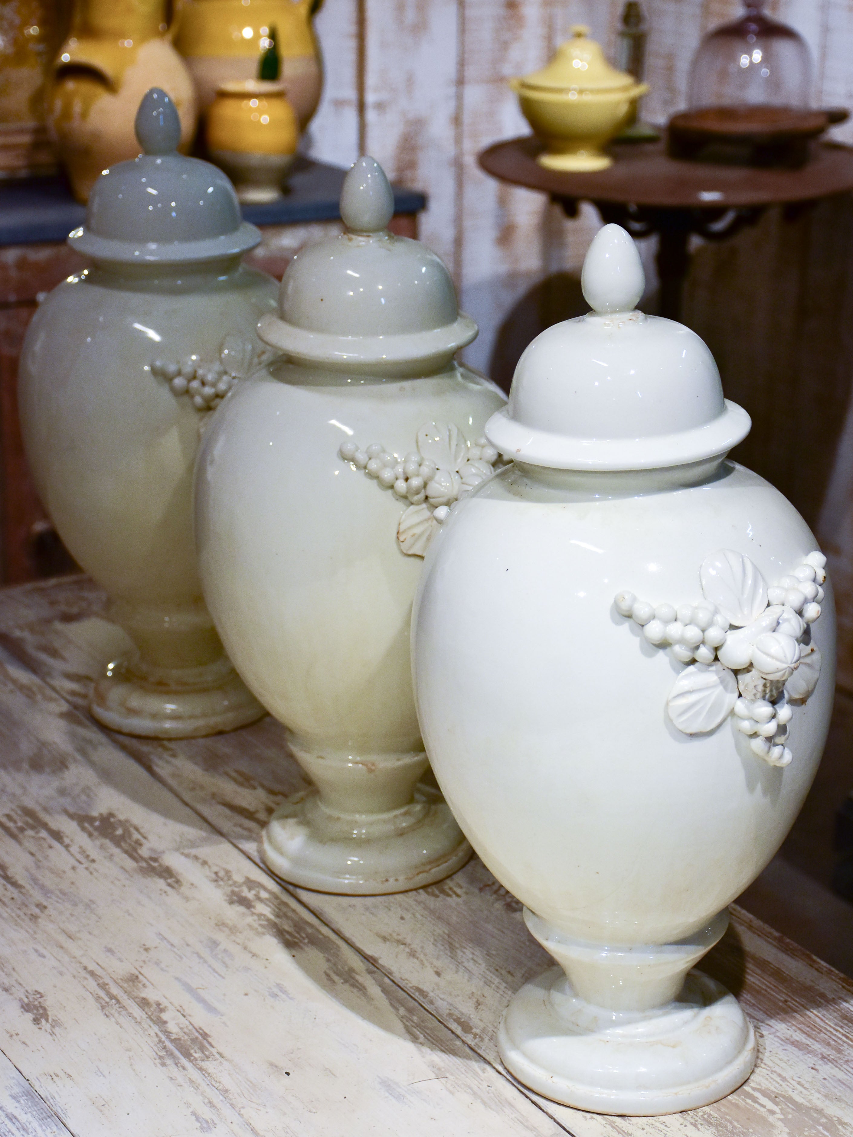 Collection of three antique ironstone pharmacy jars