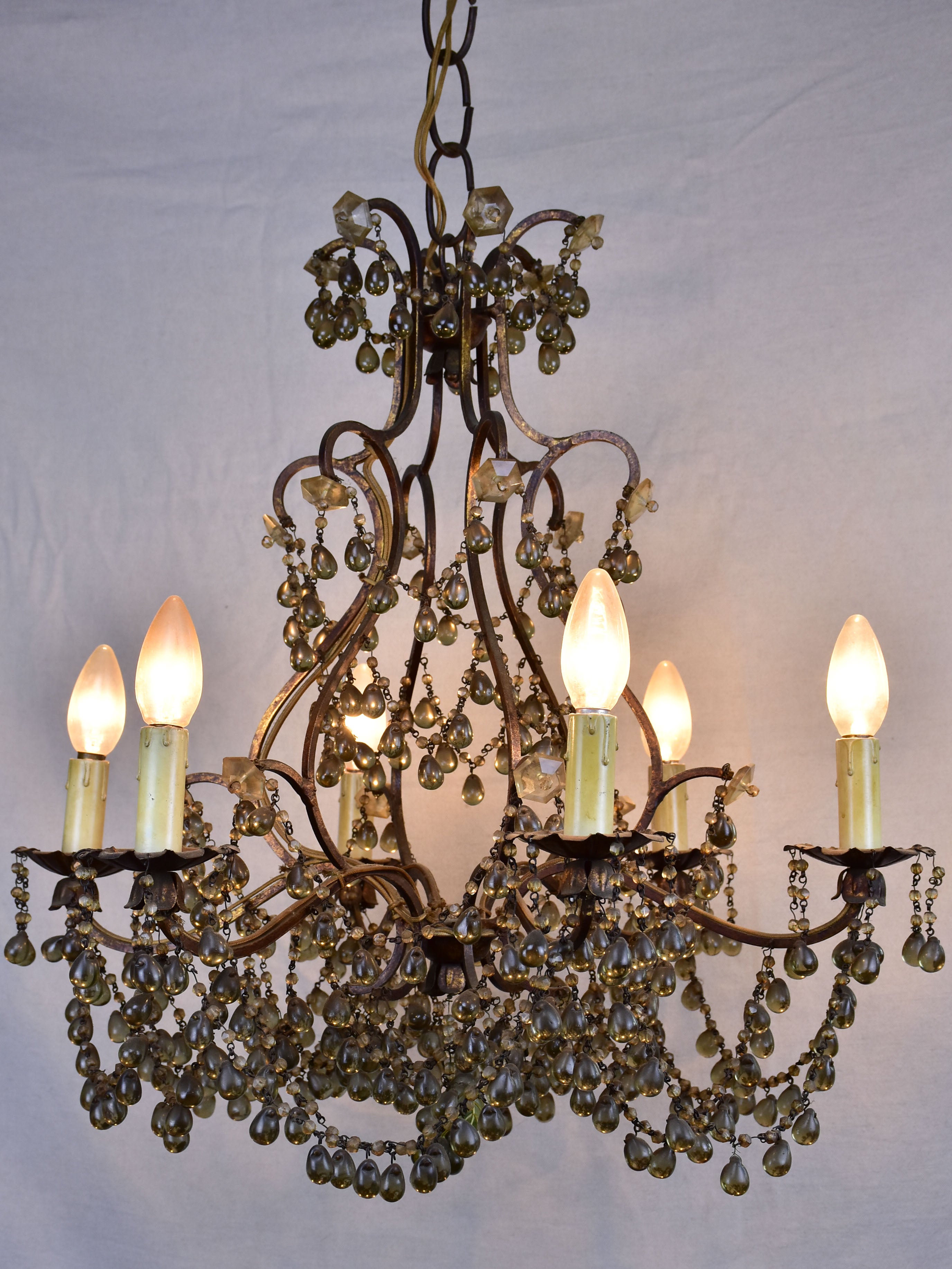 Antique Italian chandelier with glass pendants