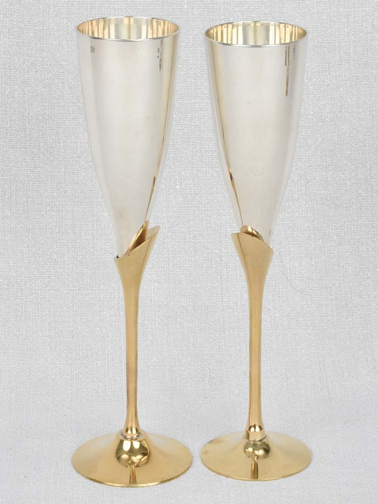 Champagne flutes, silver-plate (6 w/original box)