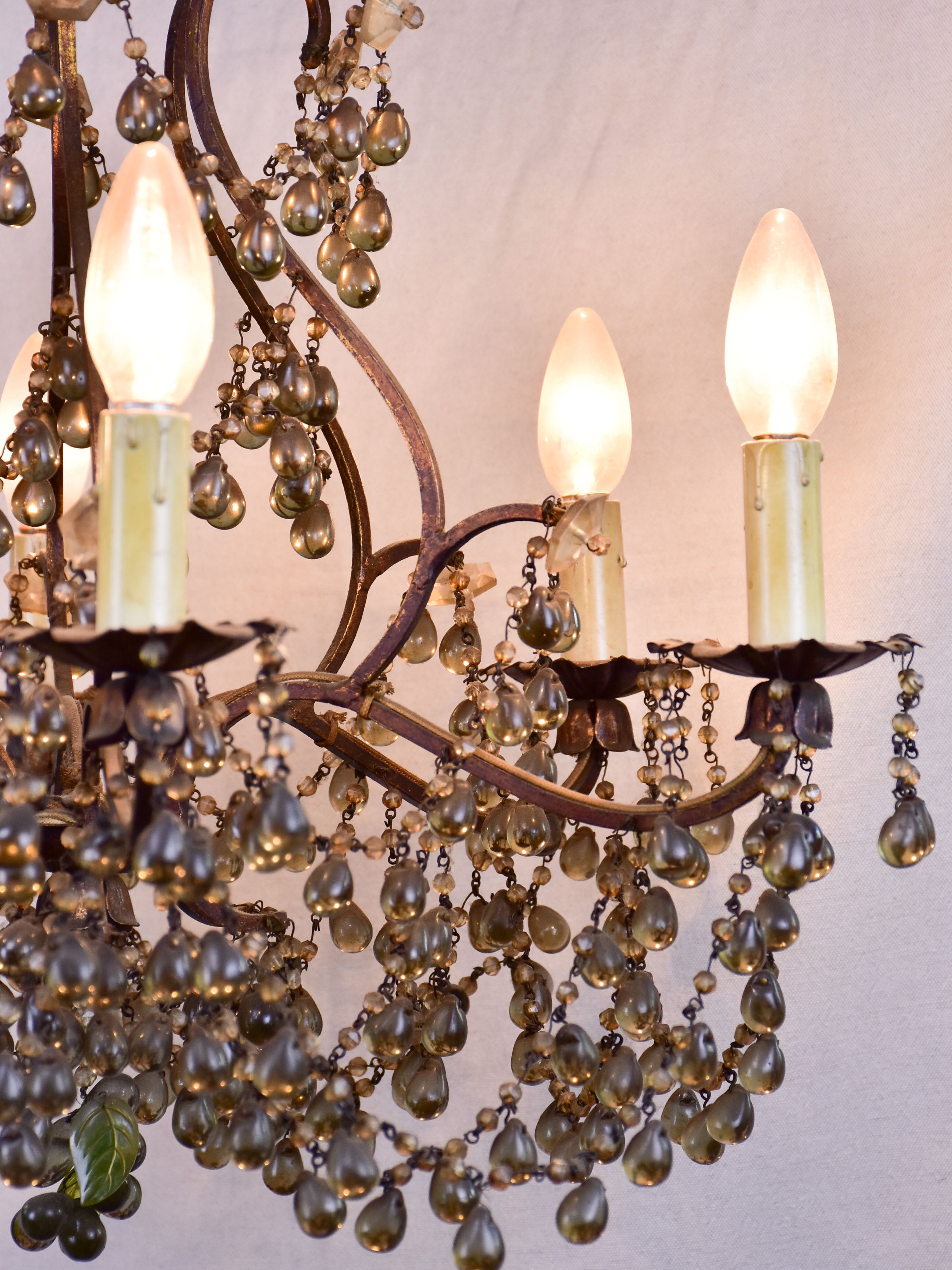 Antique Italian chandelier with glass pendants