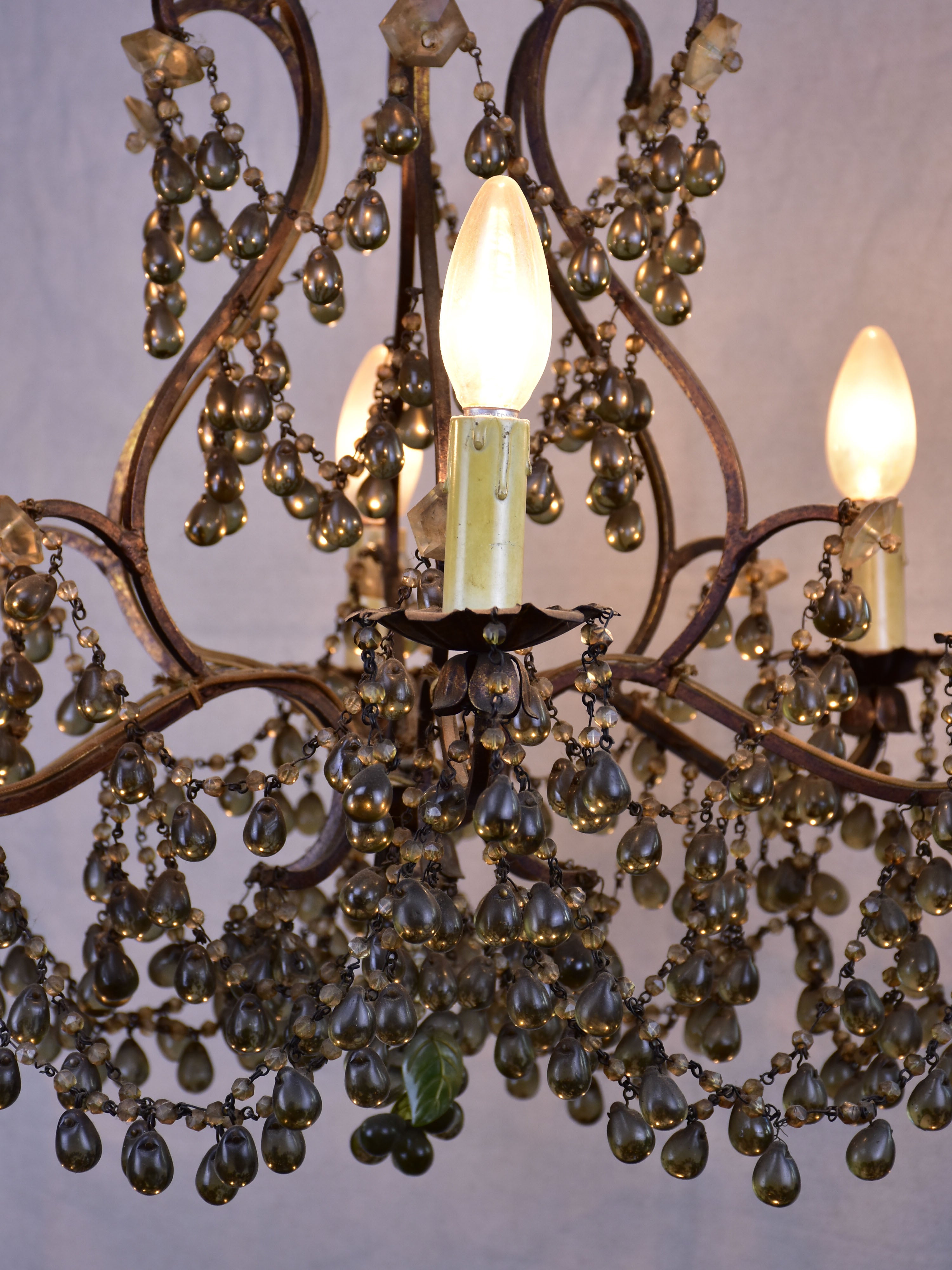 Antique Italian chandelier with glass pendants