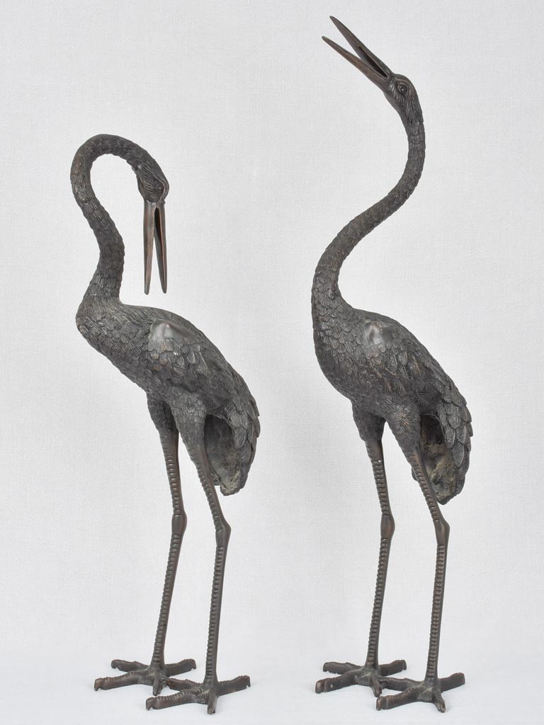 2 vintage bronze sculptures of herons 33½"