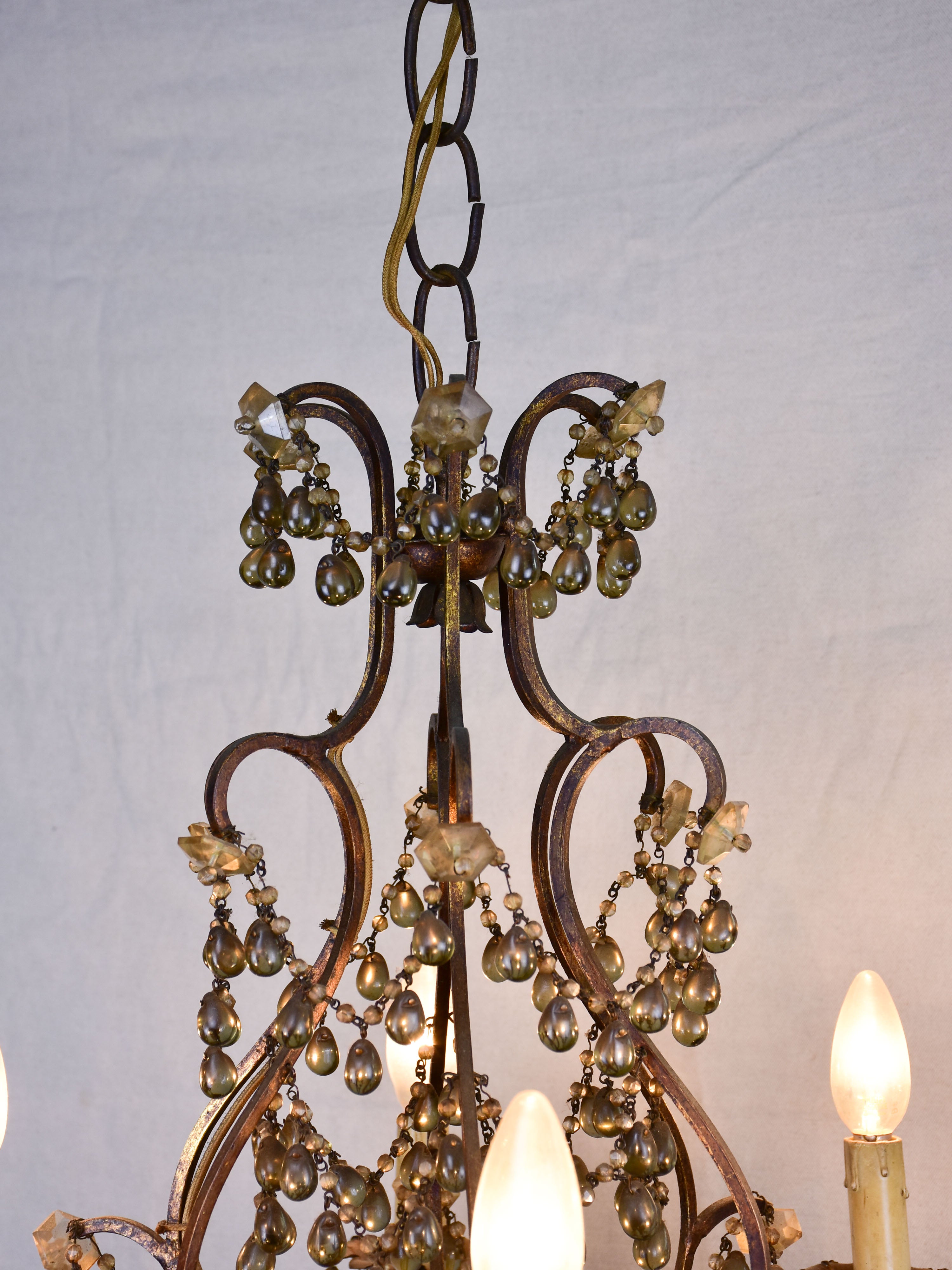 Antique Italian chandelier with glass pendants