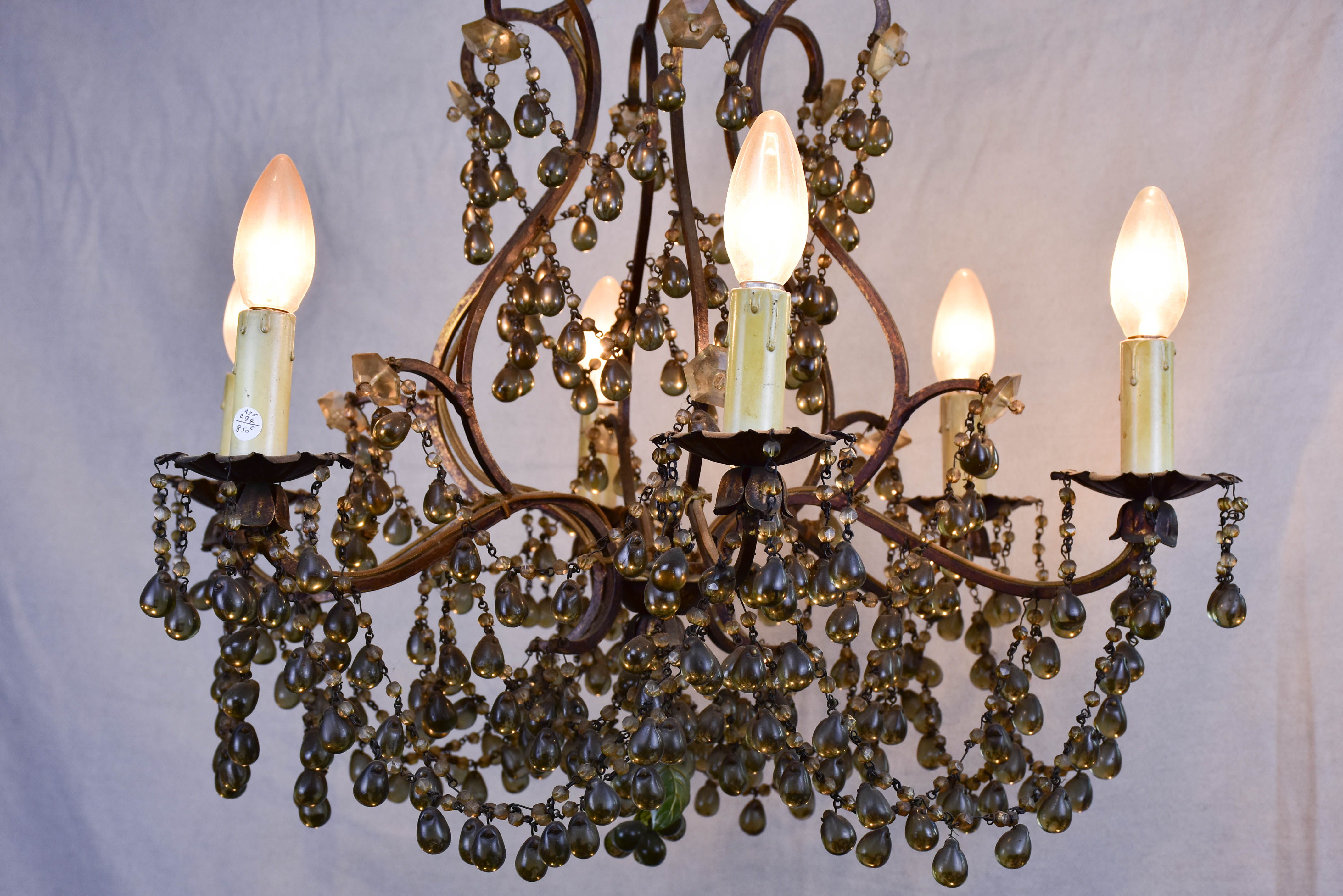 Antique Italian chandelier with glass pendants