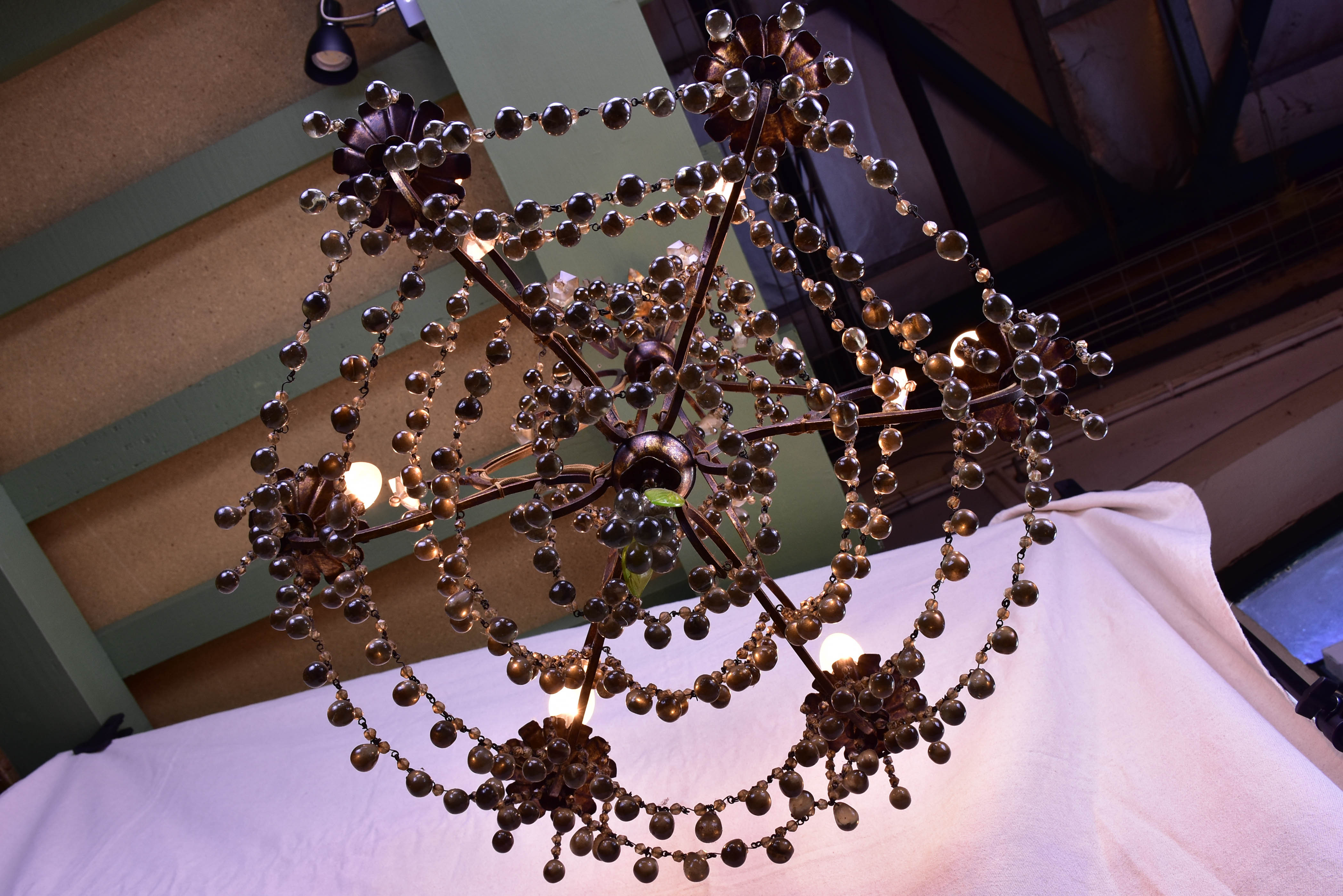 Antique Italian chandelier with glass pendants