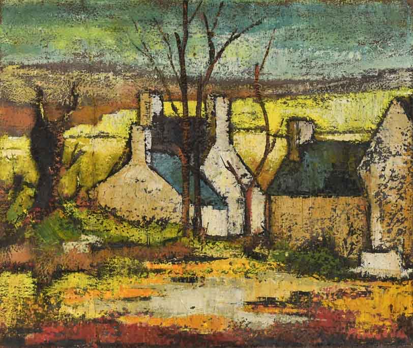 Winter village landscape Paul Kerouedan 1950's - 24½" x 28"