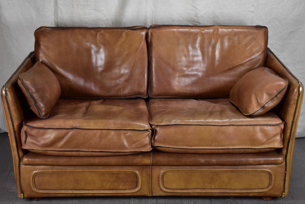 French mid century leather Roche Bobois sofa