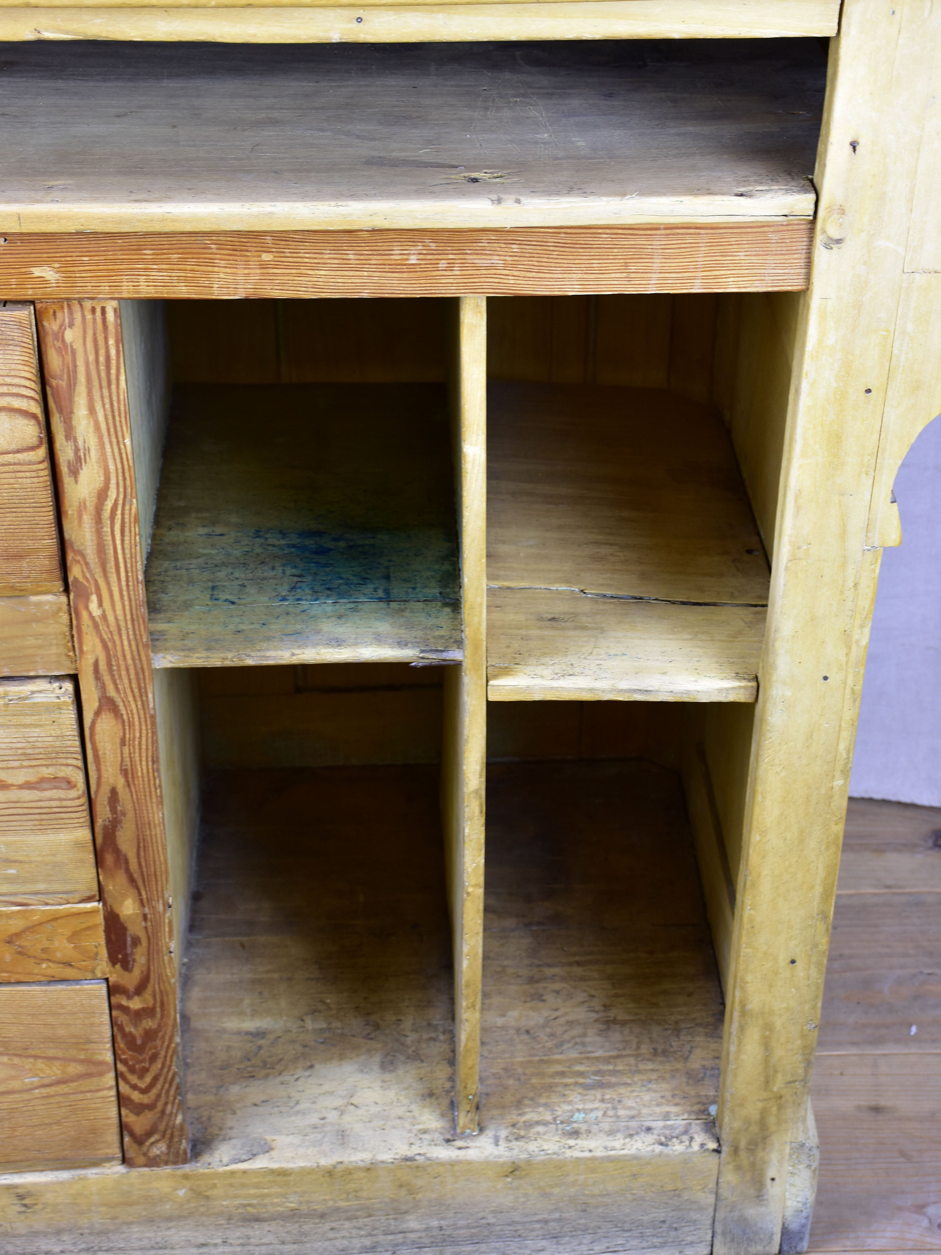 Antique French shop counter with gallery and coin tray