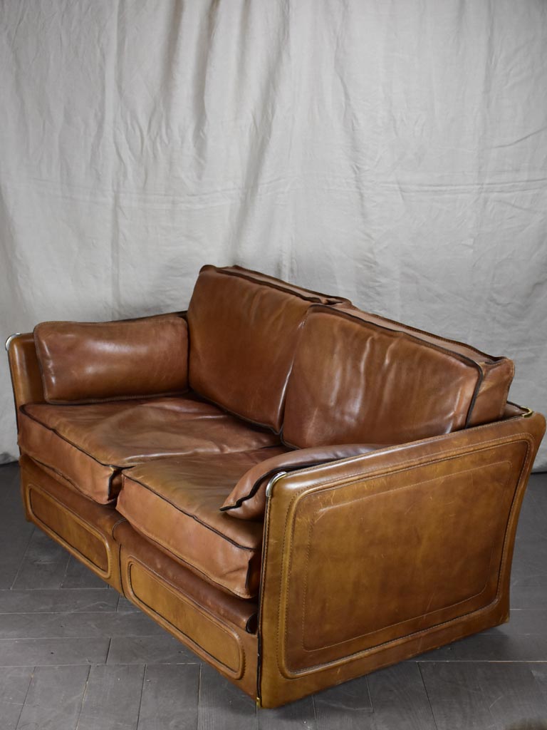 French mid century leather Roche Bobois sofa