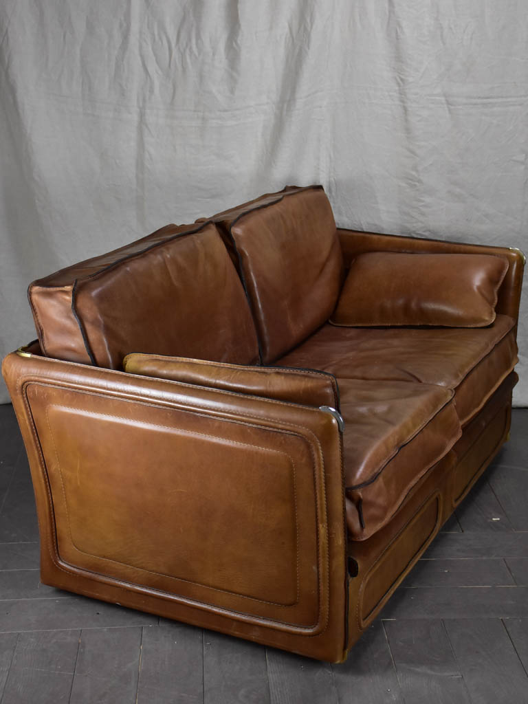 French mid century leather Roche Bobois sofa