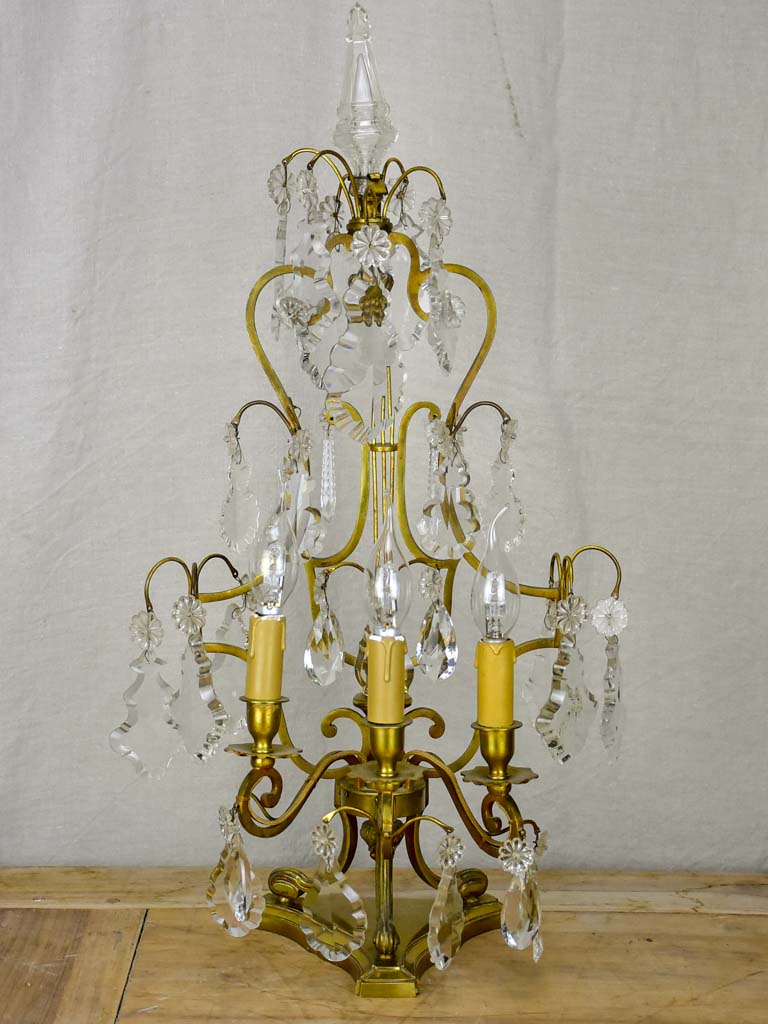 1940's French bronze and crystal table lamp