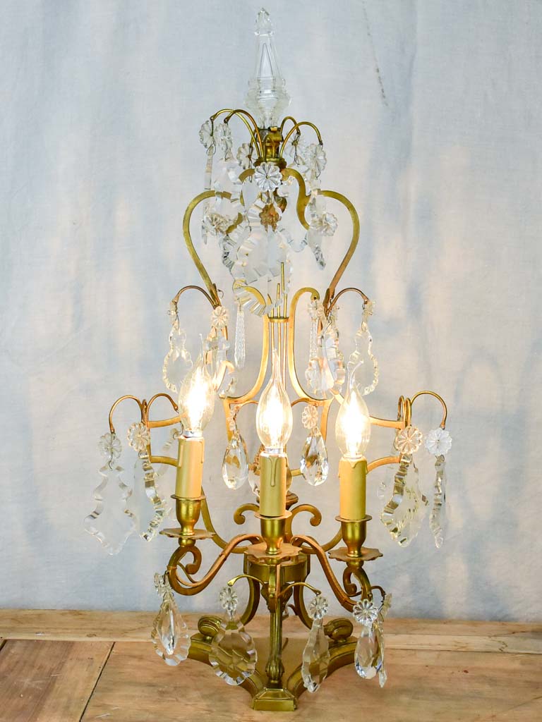 1940's French bronze and crystal table lamp